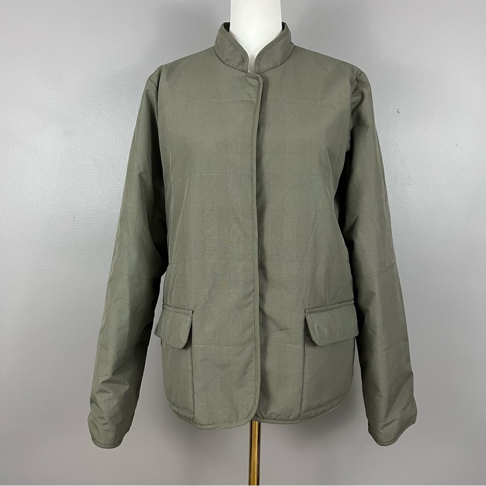 IZOD JEANS Size Large Women’s Quilted Plaid Jacket Puffer Coat Menswear Snaps